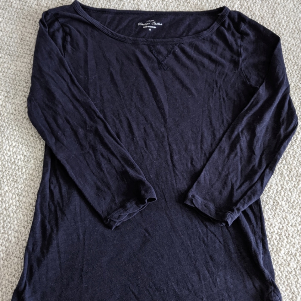 J Crew Vintage Cotton 3/4 sleeve top navy